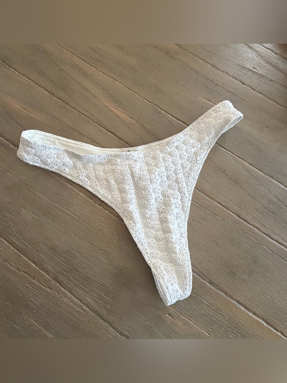 White Floral Eyelet Thong Bikini Bottom